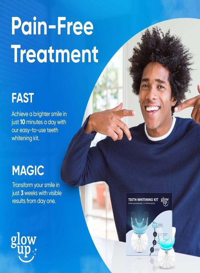 جلو اب مجموعة تبييض الأسنان "جلو أب" للأسنان الحساسة مع ضوء LED أزرق، مجموعة تبييض أسنان فورية لمدة 10 دقائق مع 3 محاقن (5 مل) من جل بيروكسيد الكارباميد بتركيز 35% بنكهة النعناع وعلبة. - Image 3